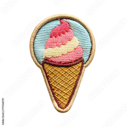 ice cream embroidered patch badge isolated on transparent background