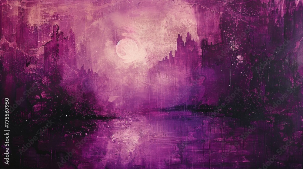 Echoes of a distant past reverberate against a backdrop of plum and mauve, capturing the essence of time.