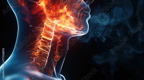 Intense, cinematic depiction of Barretts esophagus condition, with highlighted areas to indicate changes