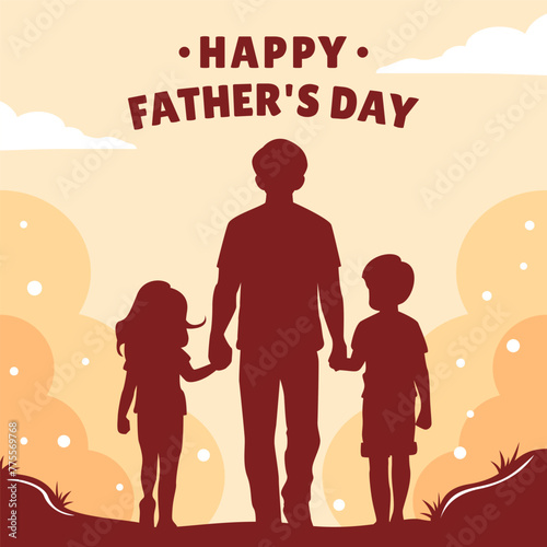 Happy Father's Day illustration, father with kids holding hands, suitable for greeting card, sale, banner, Background