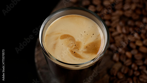 Canvastavla Hot black espresso coffee in glass, close up