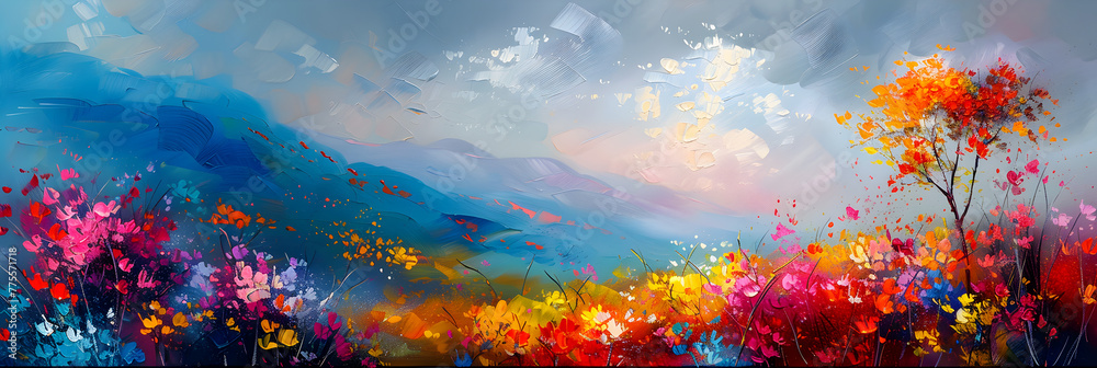 Abstract flower field landscape oil painting