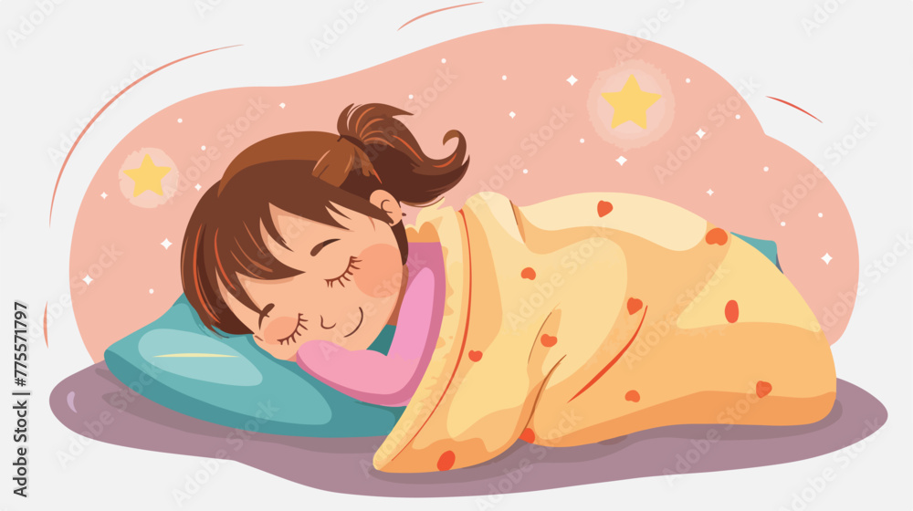 Little girl sleeping in bed illustration 2d flat ca