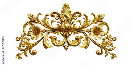 Golden baroque ornament isolated on white 