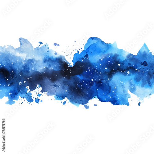 Watercolor dark blue galaxy night sky texture, stars and nebula on white background