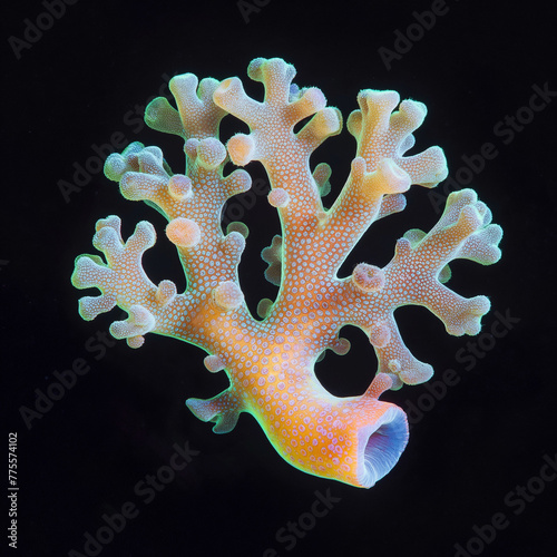 colourful fluorescent coral isolated on black background