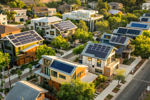 Homes powered by renewable sources, efficient energy storage solutions for a sustainable future. Solar panels.