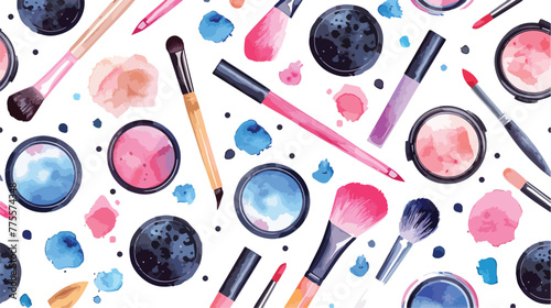 Make up products. Seamless pattern with cosmetics o