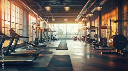 Interior of a spacious gym or fitness center, AI Generative