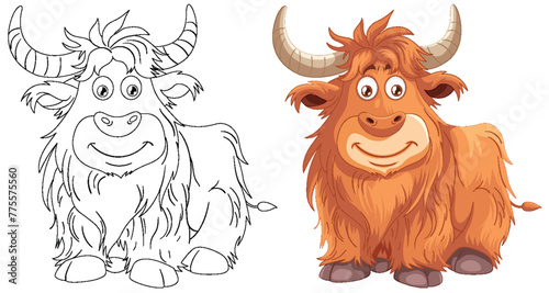 Cartoon of a happy, fluffy highland cow