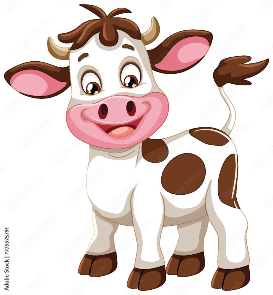 A happy, smiling cartoon cow standing upright A happy, smiling cartoon cow standing upright