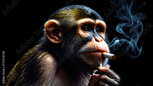 Generative KI rauchender Affe schwarzer Hintergrund