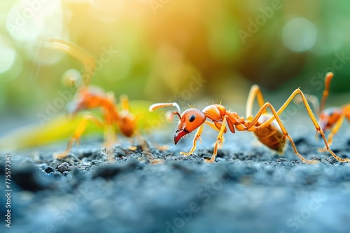 Ants macro alive with a blurred background