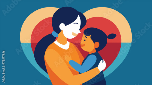An illustration of a parent and child embracing with the background fading into a heart shape signifying the unconditional love and emotional