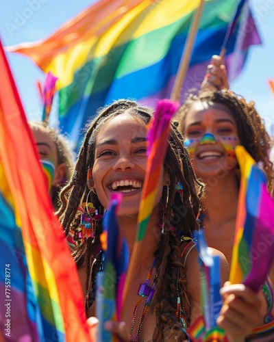 Vibrant portraits of people waving rainbow flags, embodying the spirit of pride, unity, and inclusion for all individuals across the spectrum of sexual orientations and gender identities