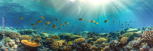 Marine biodiversity and ocean life. Panoramic image. © Degimages