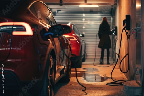 The tram charging pile at the door of the house, the household electric vehicle charging pile in the yard