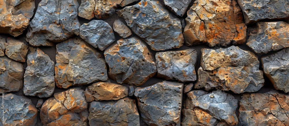 Close-up of stone wall covered with numerous rocks Close-up of stone wall covered with numerous rocks