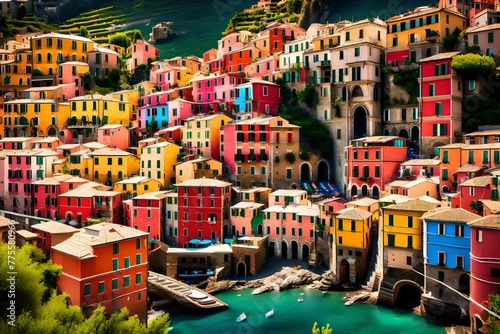 A breathtaking view of Vernazza village in Cinque Terre National Park, Italy, captured in stunning 4K resolution, showcasing the vibrant colors of the houses and the crystal-clear waters 