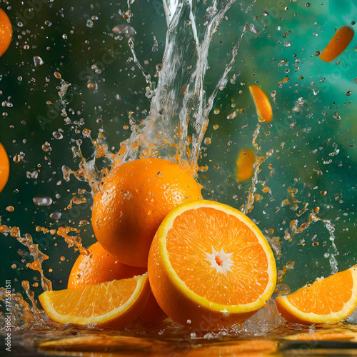 advertisement photography splash rain on an Oranges, bright colors studio lighting on digital art concept. © Watercolor_Concept