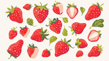 One red strawberry on white background illustration