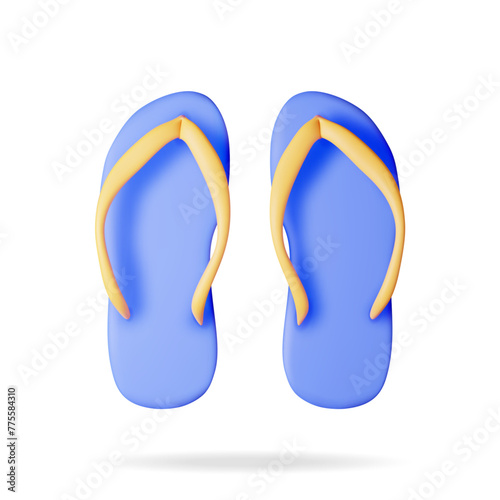 3d Beach Flip Flops Isolated on White. Render Summer Sandal Shoes. Flipflops Icon. Concept of Summer Vacation or Holiday, Time to Travel. Beach Relaxation. Realistic Vector Illustration