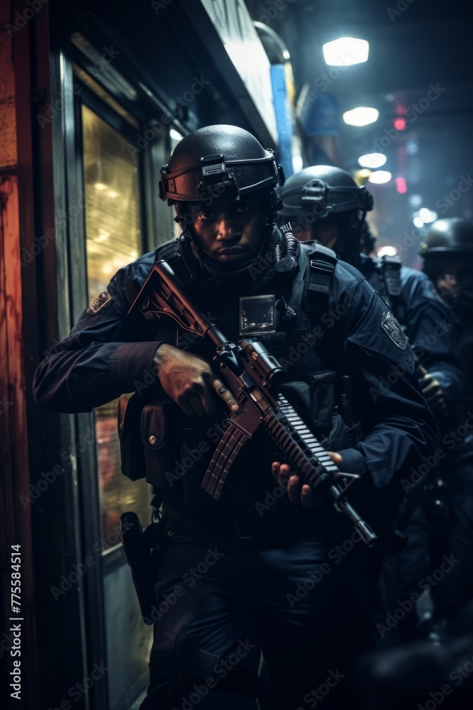 A police standoff with armed suspects barricaded inside a building, highlighting the tense and dangerous nature of law enforcement in the ghetto