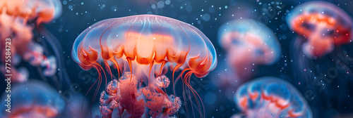 background with space for text, Jellyfish in a colorful underwater world