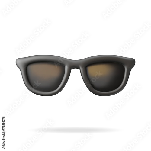 3d Black Sunglasses Icon Isolated on White. Render Sun Glasses Symbol. Concept of Summer Vacation or Holiday, Time to Travel. Beach Relaxation. Realistic Vector Illustration