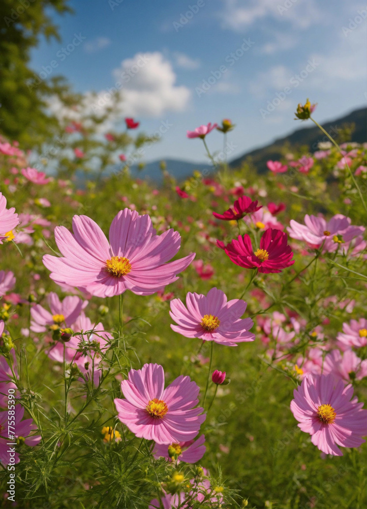 A bunch of colorful flowers in garden