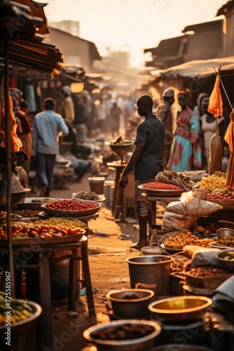 A travel photo capturing the hustle and bustle of a busy market in a foreign country