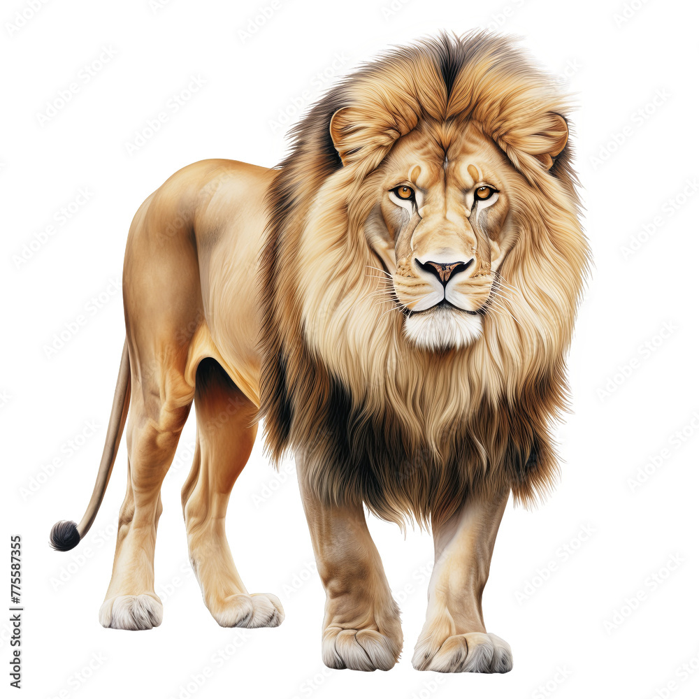 A standing male lion watercolor clipart illustration isolated on transparent background