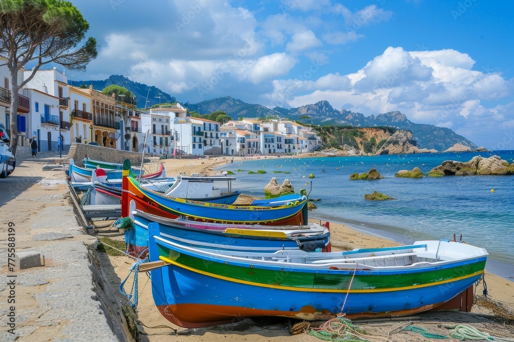 Row of Boats on Sandy Beach