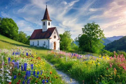 Church in a Field of Flowers