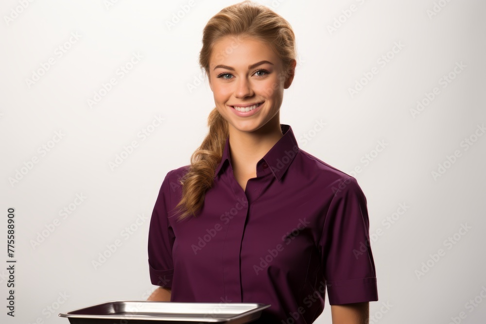 Portrait of a waitress with a tray Portrait of a waitress with a tray