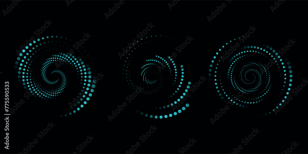 Halftone circular dotted frames set. Circle dots texture isolated on white background. Spotted spray texture. Vector abstract design element