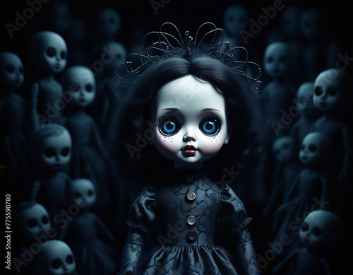 scarey fantsy doll in dark world , Generative AI illustration, 