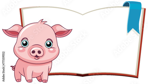 Adorable piglet cartoon beside a blank book