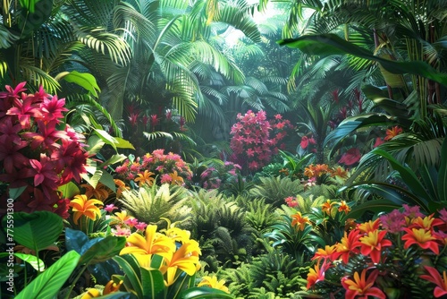 Verdant Forest Abloom With Colorful Flowers