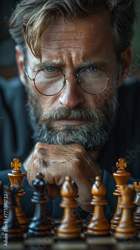 Business Strategist Contemplates Tactical Moves with Chess Analogy