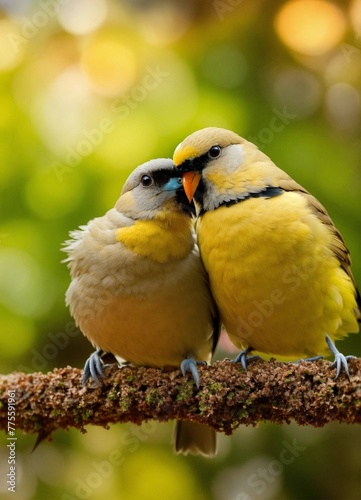 Canvas Print 2 birds kiss each other with love