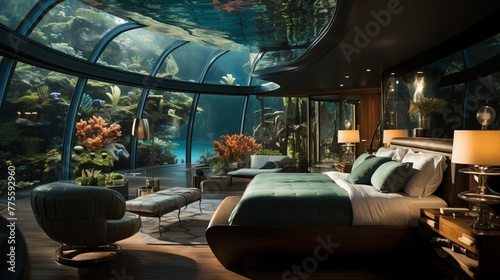 futuristic underwater bedroom interior design concept