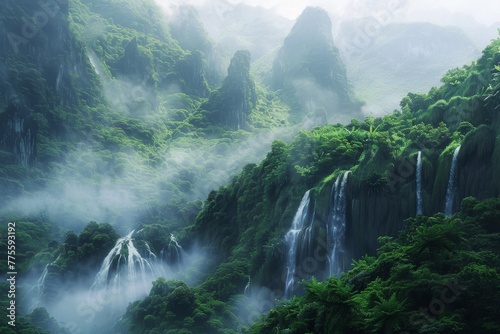 Majestic Waterfall Surrounded by Green Trees
