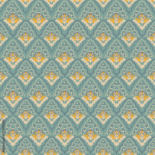 seamless pattern with blue and yellow floral ornament vector illustration