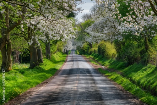 Country Road Lined With Blooming Trees and Grass © Cool Free Games