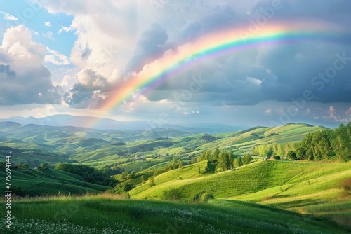 Rainbow Over Lush Green Valley