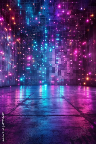 Glowing Neon Lights in Futuristic Empty Room