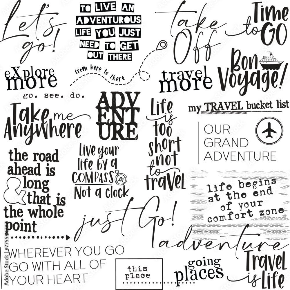 Fototapeta premium Travel and Adventure Word Art Set