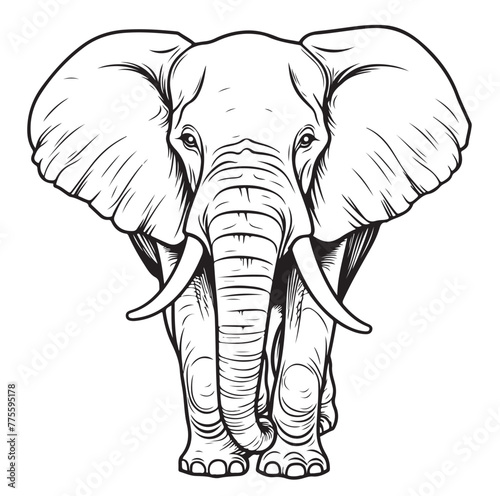 Elephant standing sketch hand drawn in doodle style Cartoon Vector illustration