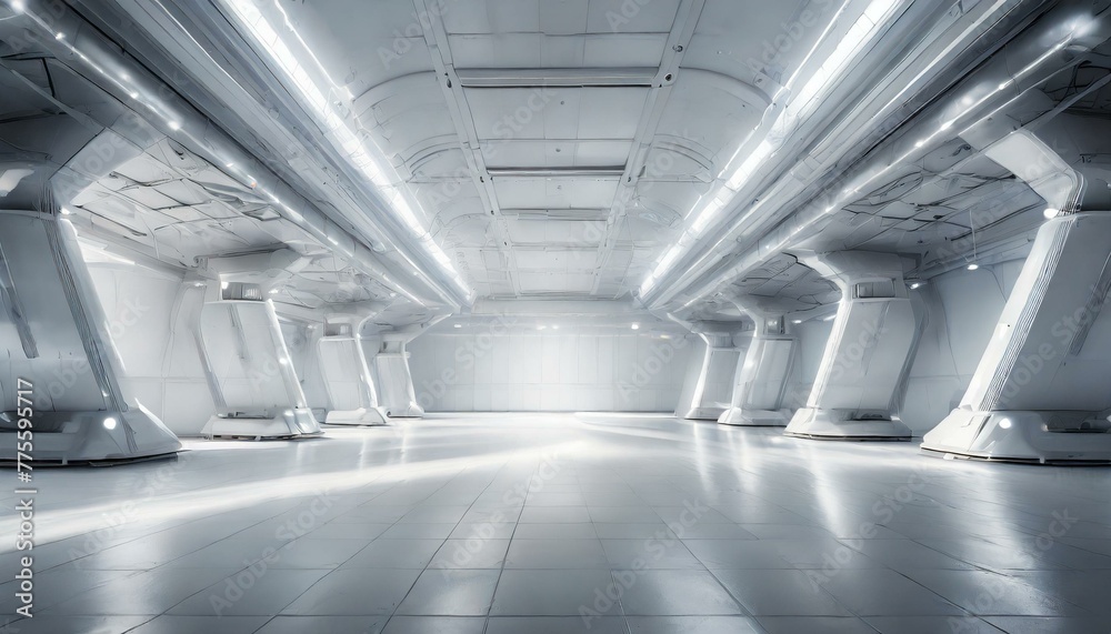 Futuristic Sci-Fi Studio: Illuminated White Big Hall Room